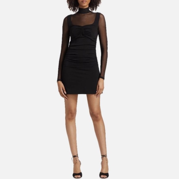 Cinq à Sept Beren Illusion Mesh Mini Dress Black 4 NWT